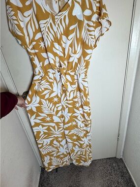 Fred David Mustard Yellow and White Tropical Print jumpsuit Large